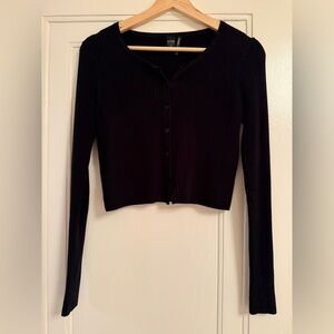 Black Ribbed Button-Up Cardigan